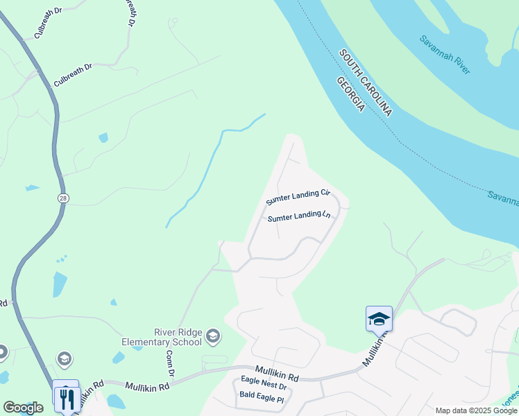 map of restaurants, bars, coffee shops, grocery stores, and more near 1123 Sumter Landing Circle in Evans