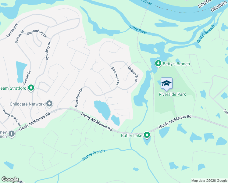 map of restaurants, bars, coffee shops, grocery stores, and more near 1139 Rivershyre Drive in Evans