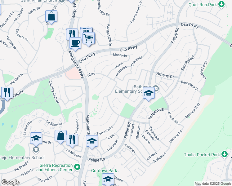 map of restaurants, bars, coffee shops, grocery stores, and more near 26341 Ambia in Mission Viejo