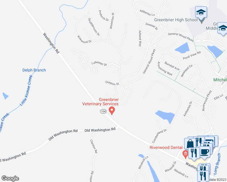 map of restaurants, bars, coffee shops, grocery stores, and more near 507 Windermere Street in Evans