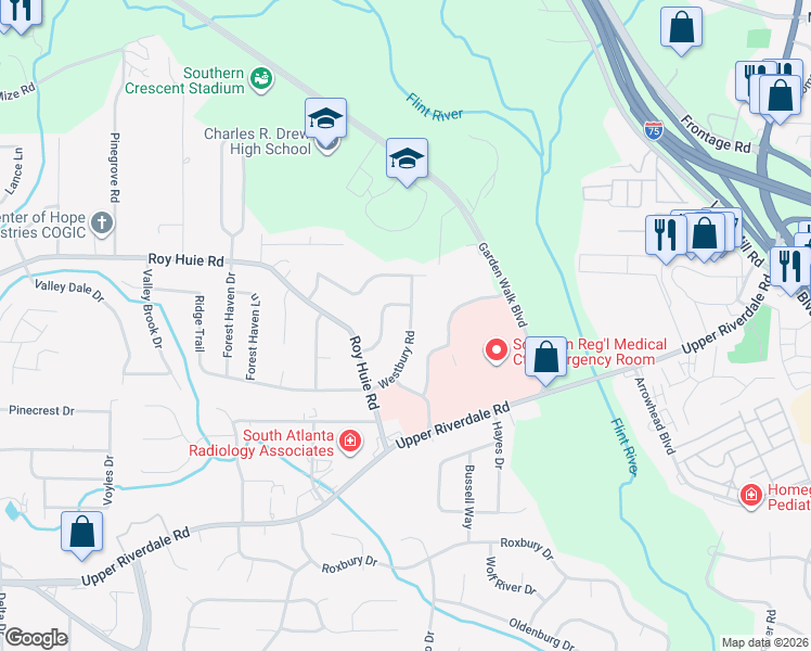 map of restaurants, bars, coffee shops, grocery stores, and more near 150 Tiffany Trail in Riverdale