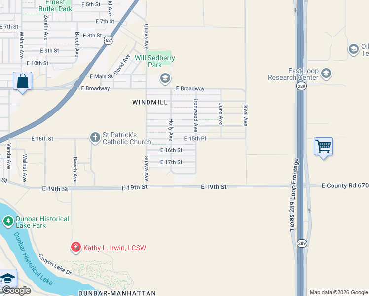 map of restaurants, bars, coffee shops, grocery stores, and more near 3414 East 16th Street in Lubbock