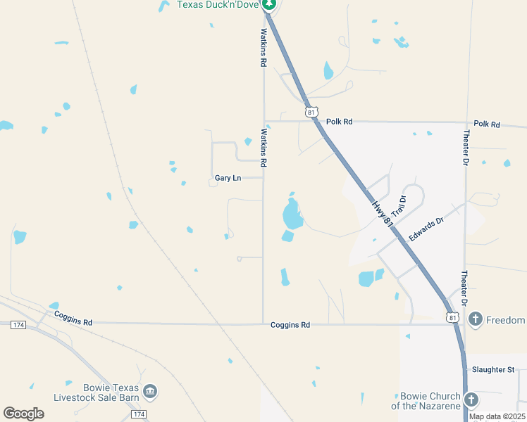 map of restaurants, bars, coffee shops, grocery stores, and more near Watkins Road in Bowie