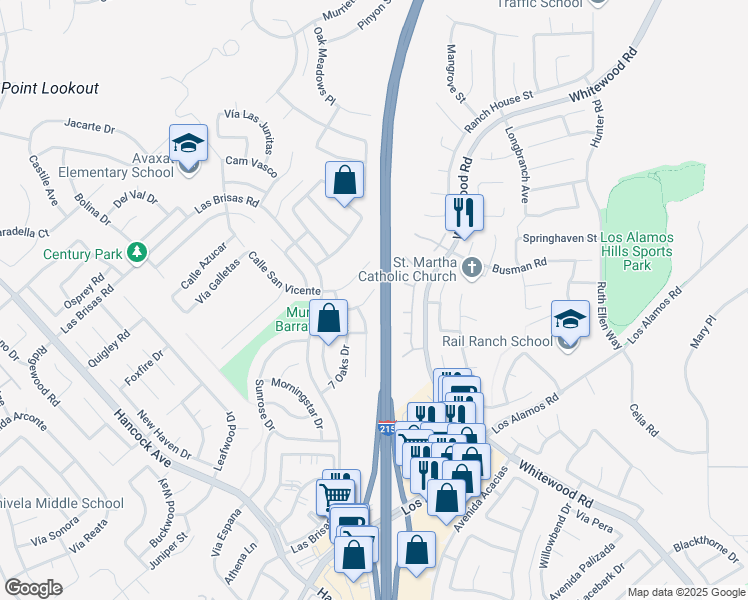 map of restaurants, bars, coffee shops, grocery stores, and more near 24831 Half Dome Court in Murrieta