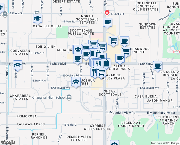 map of restaurants, bars, coffee shops, grocery stores, and more near 7098 East Cochise Road in Scottsdale