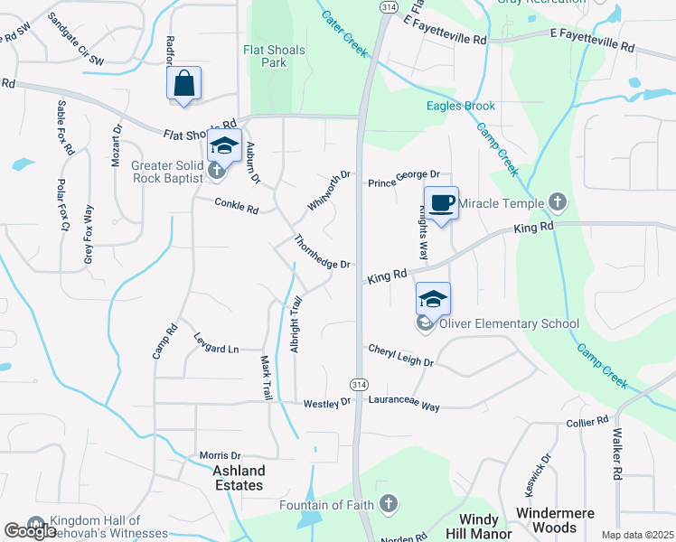 map of restaurants, bars, coffee shops, grocery stores, and more near 6412 Albright Trail in Riverdale