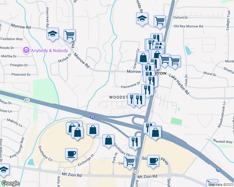 map of restaurants, bars, coffee shops, grocery stores, and more near 1380 John Robert Drive in Morrow