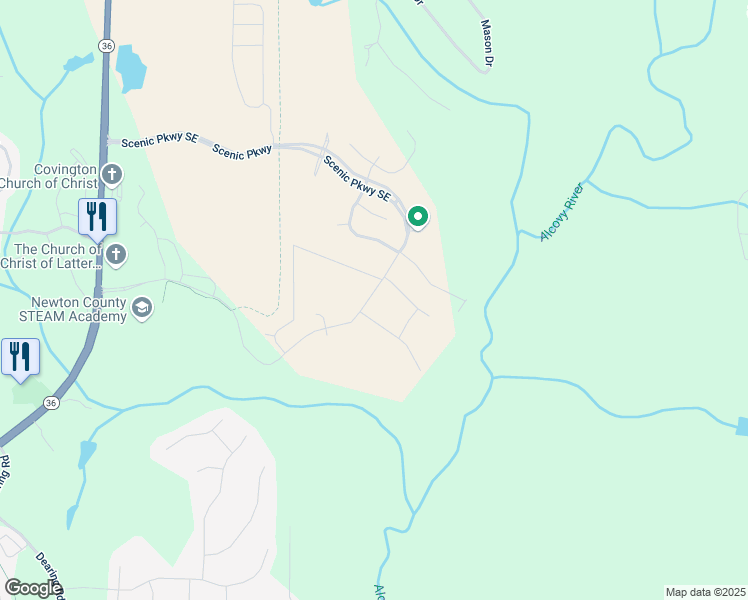 map of restaurants, bars, coffee shops, grocery stores, and more near 13568 Scenic Parkway Southeast in Covington