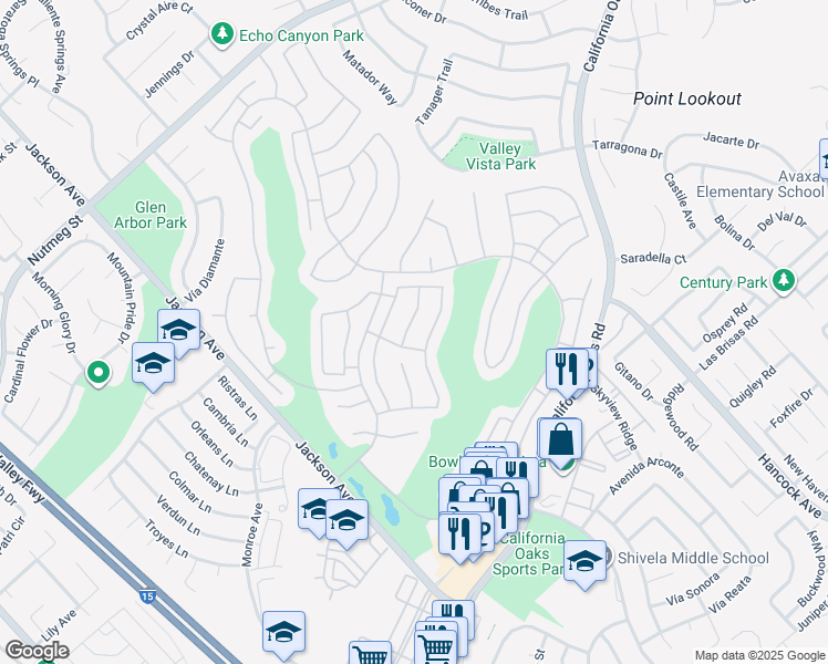 map of restaurants, bars, coffee shops, grocery stores, and more near 40432 Vía Siena in Murrieta