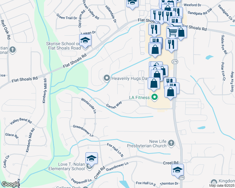 map of restaurants, bars, coffee shops, grocery stores, and more near 910 Old Rocky Road in Atlanta