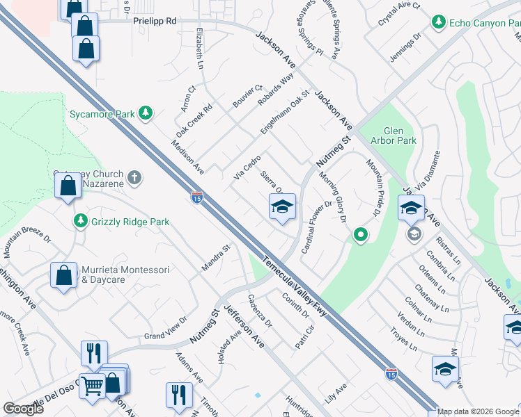 map of restaurants, bars, coffee shops, grocery stores, and more near 23740 Vía Olivia in Murrieta