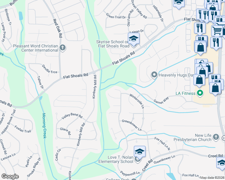 map of restaurants, bars, coffee shops, grocery stores, and more near 6355 Peppermill Lane in College Park
