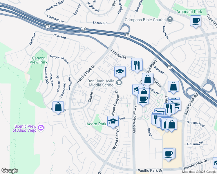 map of restaurants, bars, coffee shops, grocery stores, and more near 6 Torres Pointe in Aliso Viejo