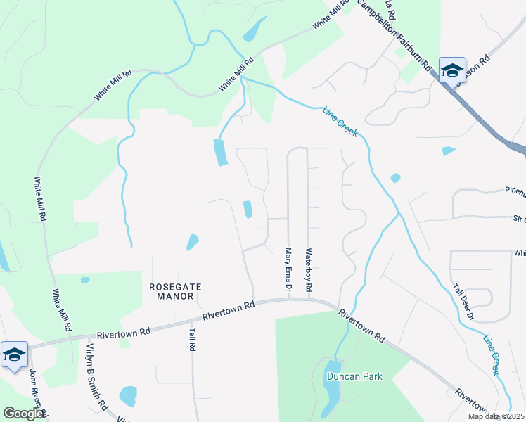 map of restaurants, bars, coffee shops, grocery stores, and more near 565 Lake Joyce Lane in Fairburn