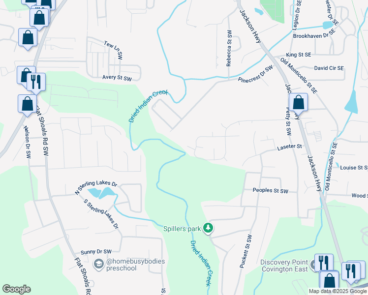 map of restaurants, bars, coffee shops, grocery stores, and more near 7128 Greenway Cove Southwest in Covington