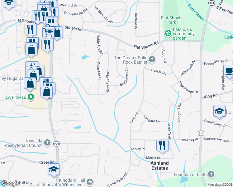 map of restaurants, bars, coffee shops, grocery stores, and more near 135 Beethoven Court in Riverdale