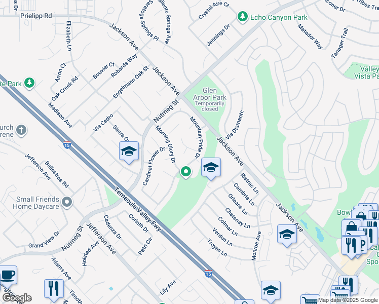 map of restaurants, bars, coffee shops, grocery stores, and more near 23873 Spring Branch Court in Murrieta