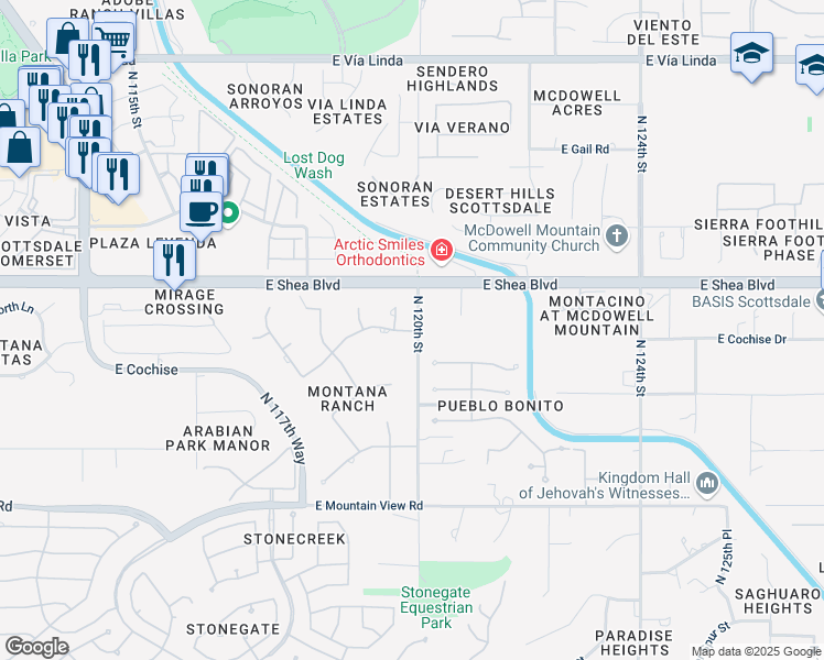 map of restaurants, bars, coffee shops, grocery stores, and more near 11990 East Beryl Avenue in Scottsdale