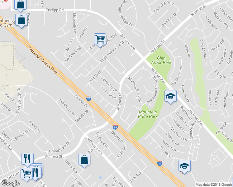 map of restaurants, bars, coffee shops, grocery stores, and more near 23793 Sierra Oak Drive in Murrieta