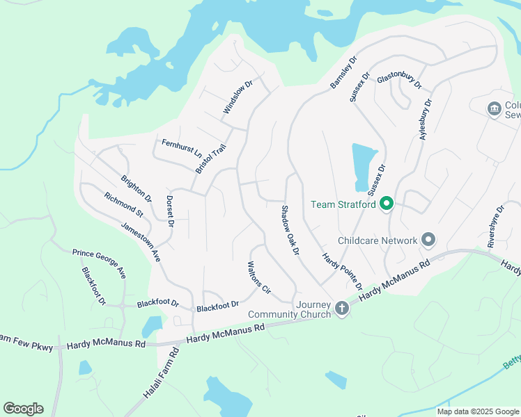 map of restaurants, bars, coffee shops, grocery stores, and more near 1093 Waltons Pass in Evans