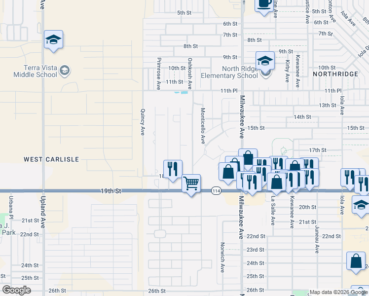 map of restaurants, bars, coffee shops, grocery stores, and more near 1724-1742 Norwich Avenue in Lubbock