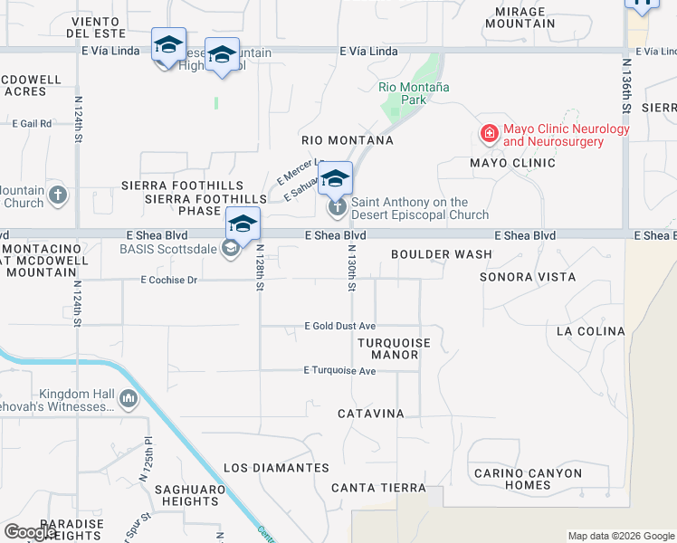 map of restaurants, bars, coffee shops, grocery stores, and more near 12953 East Cochise Road in Scottsdale