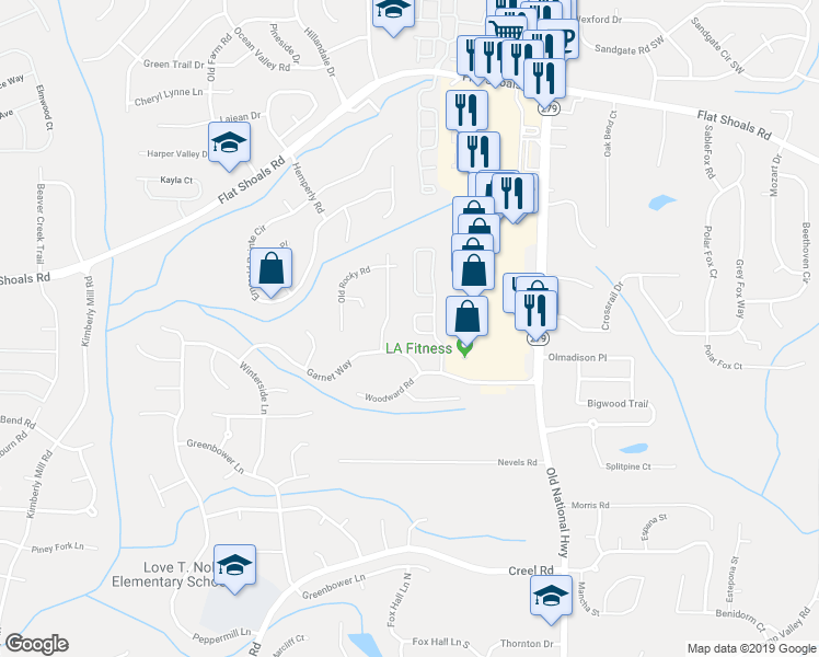 map of restaurants, bars, coffee shops, grocery stores, and more near 2745 Rocky Court in Atlanta