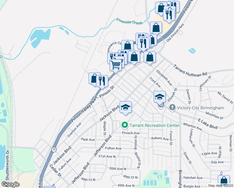map of restaurants, bars, coffee shops, grocery stores, and more near 1136 Thomason Avenue in Birmingham