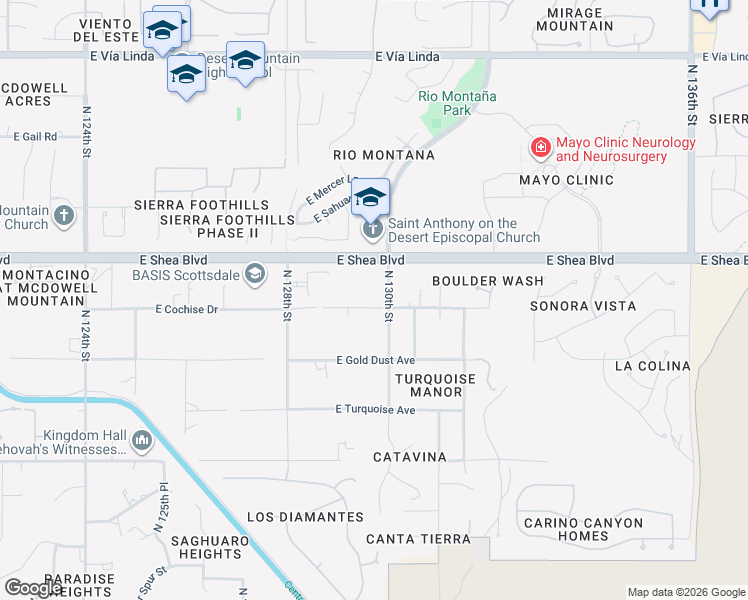 map of restaurants, bars, coffee shops, grocery stores, and more near 12953 East Cochise Road in Scottsdale