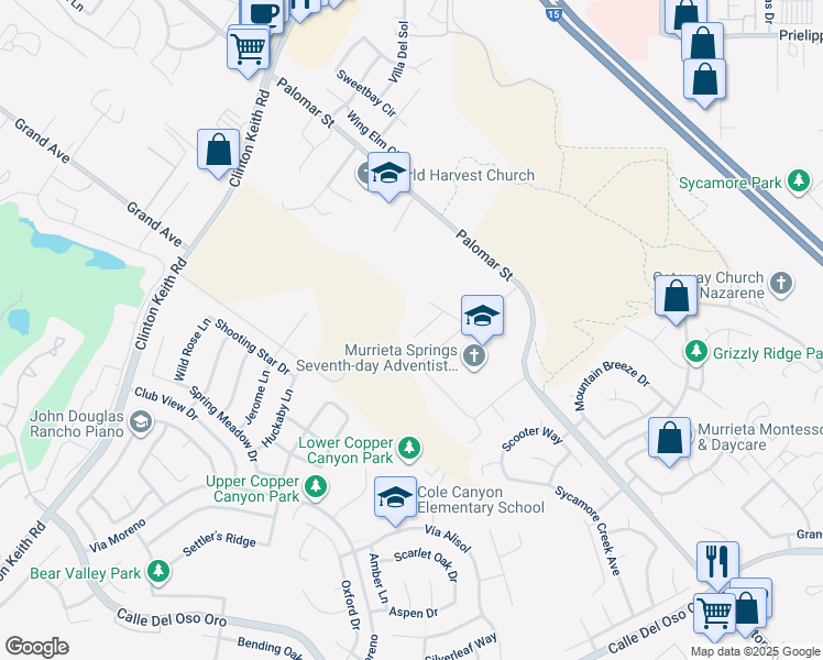 map of restaurants, bars, coffee shops, grocery stores, and more near 37141 Bush Sunflower Court in Murrieta