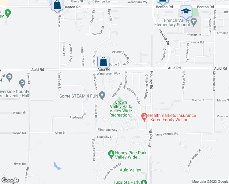 map of restaurants, bars, coffee shops, grocery stores, and more near 37205 Edgemont Drive in Murrieta