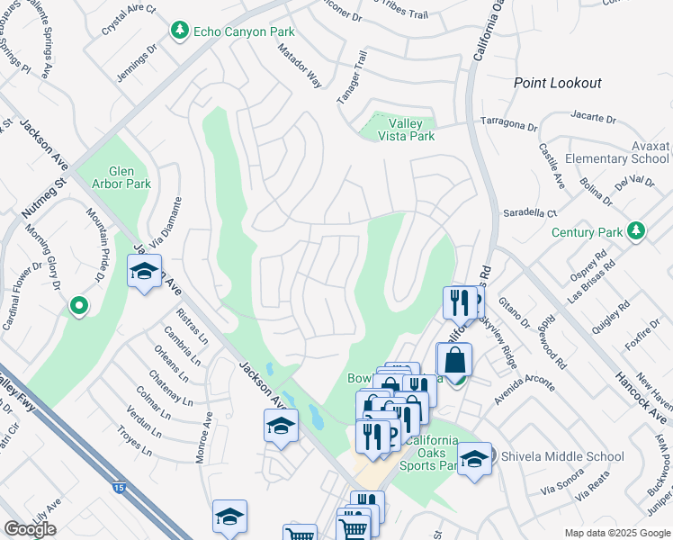 map of restaurants, bars, coffee shops, grocery stores, and more near 40432 Vía Siena in Murrieta