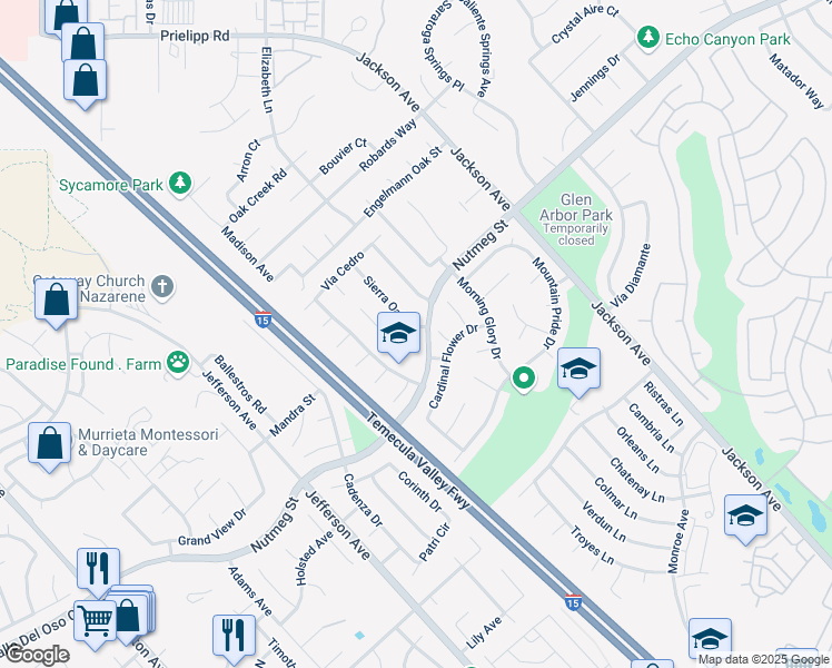 map of restaurants, bars, coffee shops, grocery stores, and more near 23793 Sierra Oak Drive in Murrieta