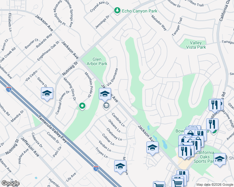 map of restaurants, bars, coffee shops, grocery stores, and more near 40633 Corte Albara in Murrieta
