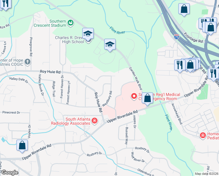 map of restaurants, bars, coffee shops, grocery stores, and more near 150 Tiffany Trail in Riverdale