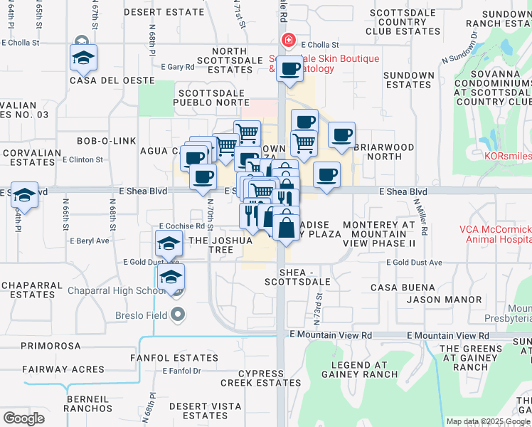 map of restaurants, bars, coffee shops, grocery stores, and more near 10392 North Scottsdale Road in Scottsdale
