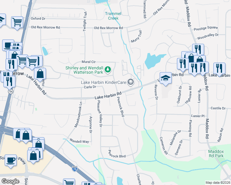 map of restaurants, bars, coffee shops, grocery stores, and more near 6391 Peacock Boulevard in Morrow
