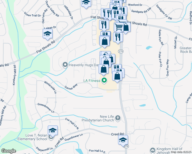 map of restaurants, bars, coffee shops, grocery stores, and more near 2745 Rocky Court in Atlanta