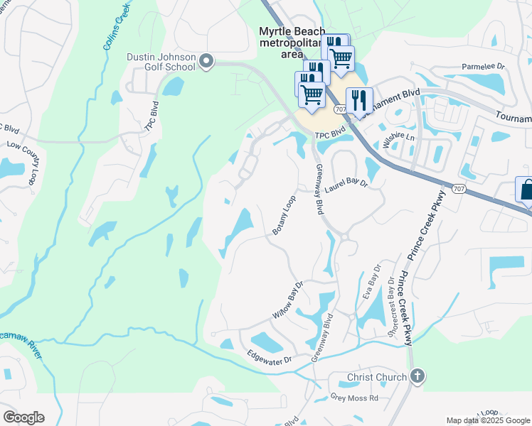 map of restaurants, bars, coffee shops, grocery stores, and more near 650 Misty Hammock Drive in Murrells Inlet