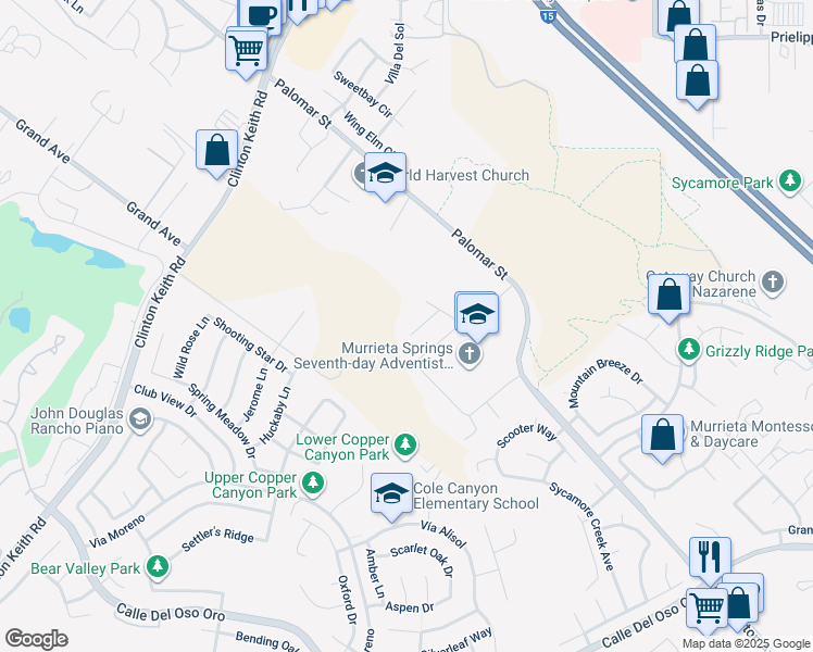 map of restaurants, bars, coffee shops, grocery stores, and more near 37141 Bush Sunflower Court in Murrieta