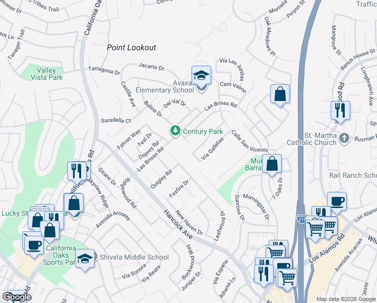 map of restaurants, bars, coffee shops, grocery stores, and more near 24563 Calle Perla in Murrieta