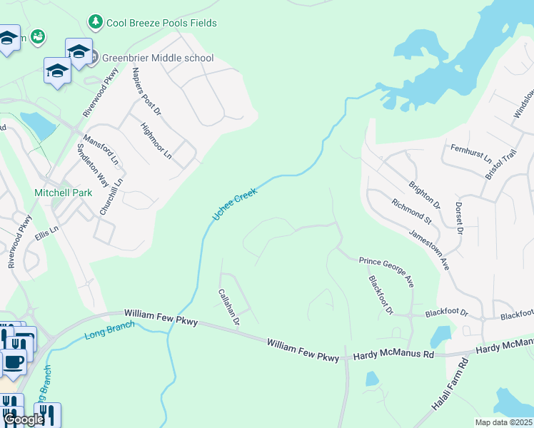 map of restaurants, bars, coffee shops, grocery stores, and more near 1019 Spotswood Circle in Evans