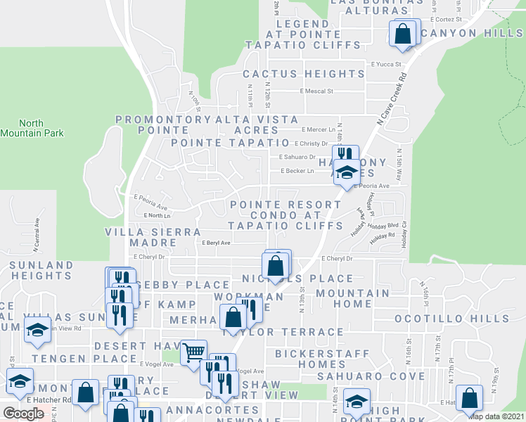 map of restaurants, bars, coffee shops, grocery stores, and more near 1113 East North Lane in Phoenix