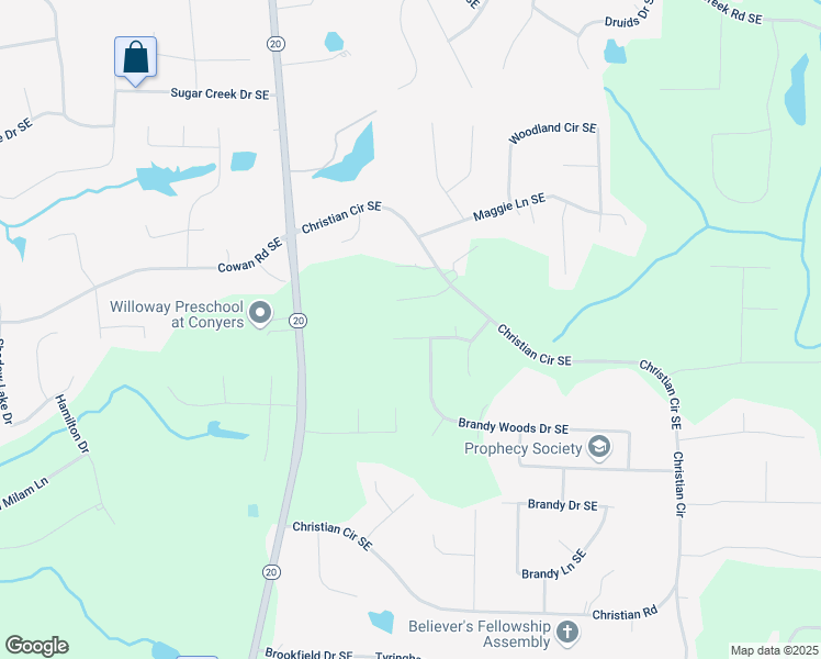 map of restaurants, bars, coffee shops, grocery stores, and more near 1250 Great Oaks Drive Southeast in Conyers
