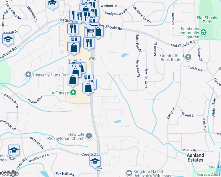 map of restaurants, bars, coffee shops, grocery stores, and more near 2285 Crossrail Drive in Atlanta