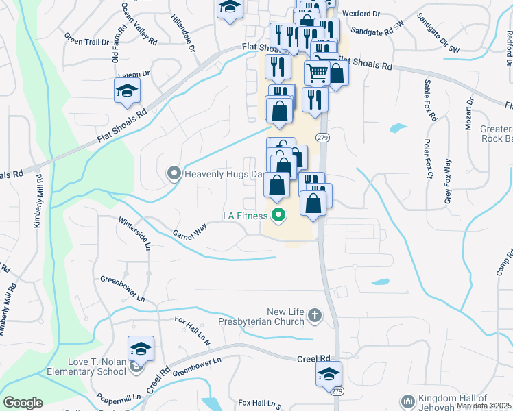 map of restaurants, bars, coffee shops, grocery stores, and more near 2745 Rocky Court in Atlanta