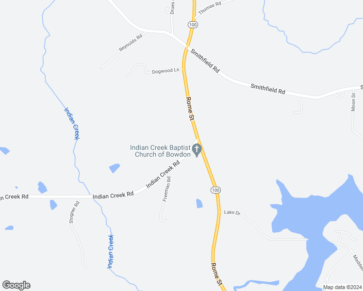 map of restaurants, bars, coffee shops, grocery stores, and more near 47 Indian Creek Road in Bowdon