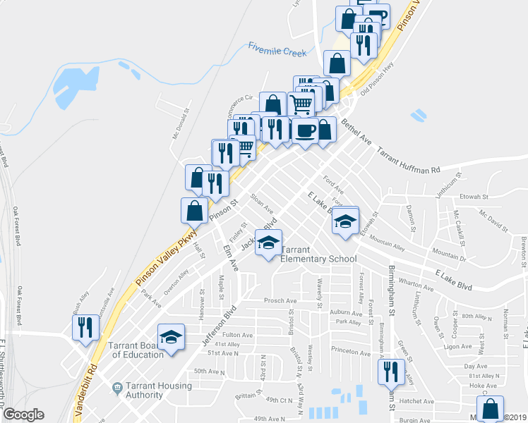 map of restaurants, bars, coffee shops, grocery stores, and more near 1136 Thomason Avenue in Birmingham