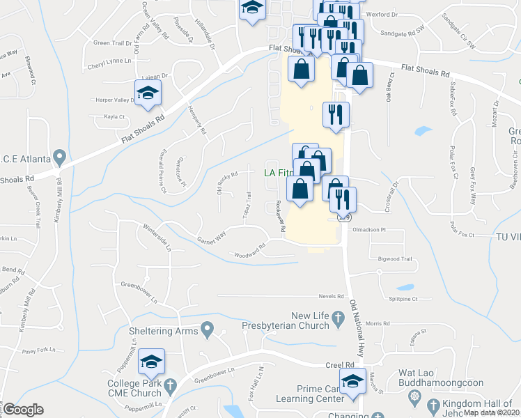 map of restaurants, bars, coffee shops, grocery stores, and more near 2661 Rocky Court in Atlanta