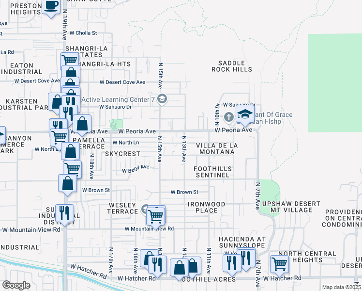 map of restaurants, bars, coffee shops, grocery stores, and more near 1240 West Cochise Drive in Phoenix